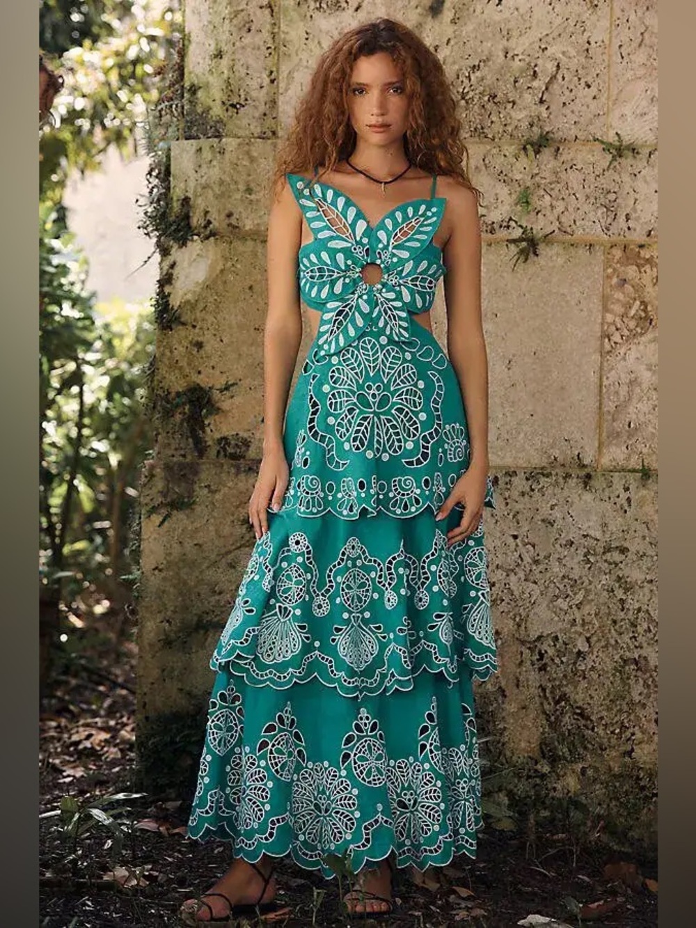 Farm Rio Off-White Flower Richelieu Midi Dress - Picture 16 of 16